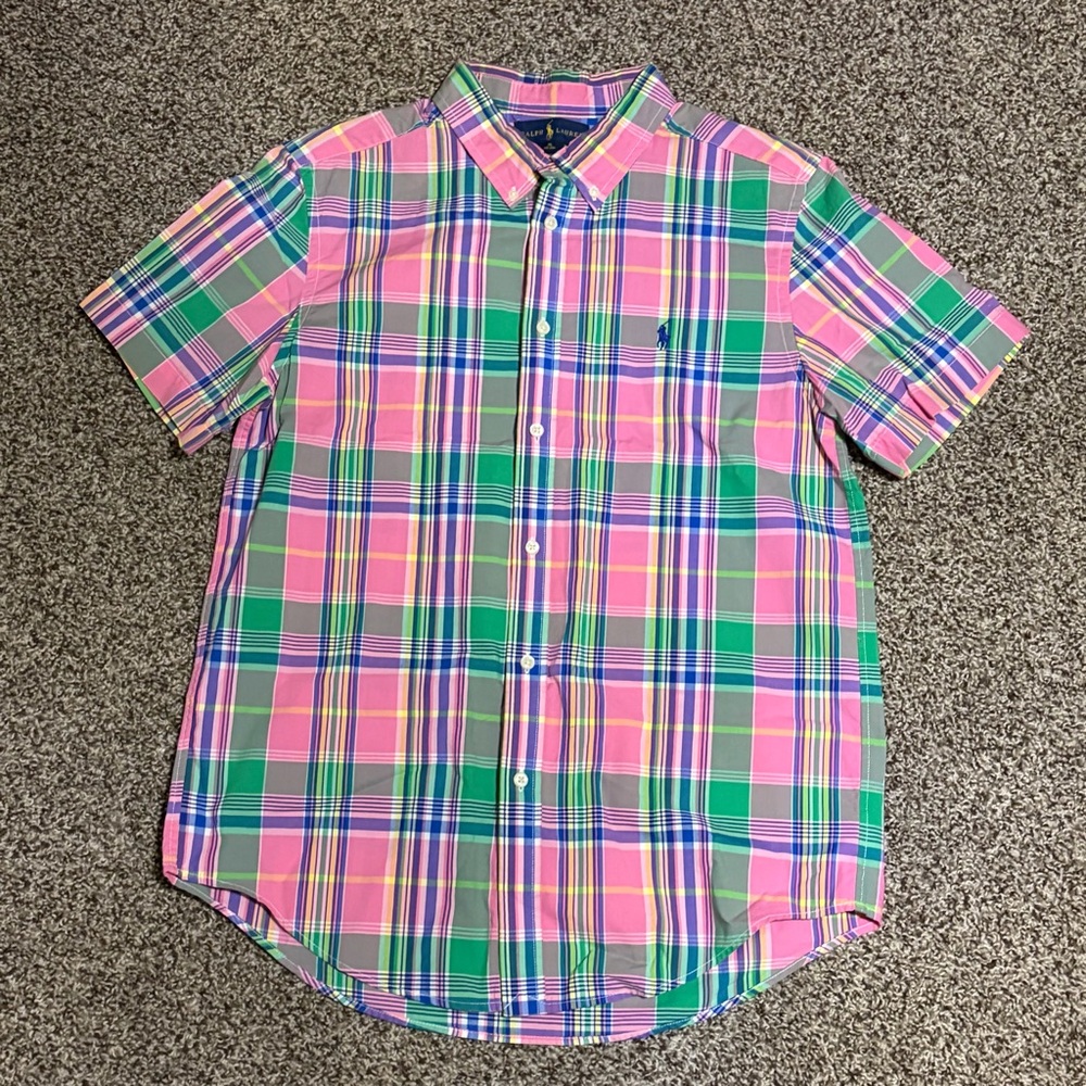 Boy's Pink and Green Plaid Shirt
